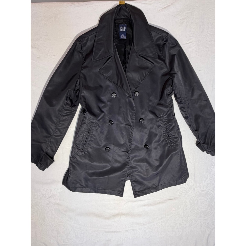 Gap Womens Black Nylon Double Breasted Pea Coat Jacket Size M RN 54023